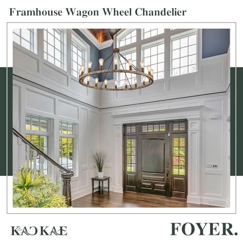 Farmhouse Wagon Wheel Chandelier 47" Wooden Chandelier Light Fixture 18