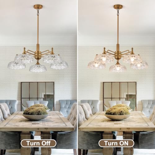 Chandelier Pendant Lights Fixture Vintage Pendant Lighting Fixtures 5 Lights Brass Chandelier E26 Base Clear Glass Hanging Lamp for Kitchen Island Dining Room Living Room