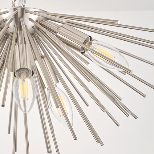 Nickel Sputnik Ceiling Light 6 Light Starburst Light Fixture Solid Metal