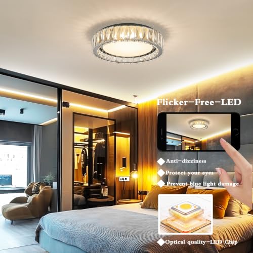 Dimmable Crystal Flush Mount Ceiling Light