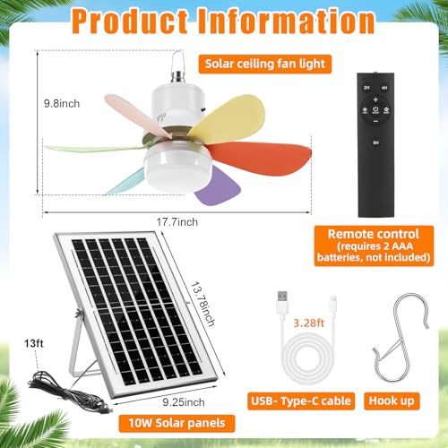 1 Set Solar Powered Ceiling Fan with Light