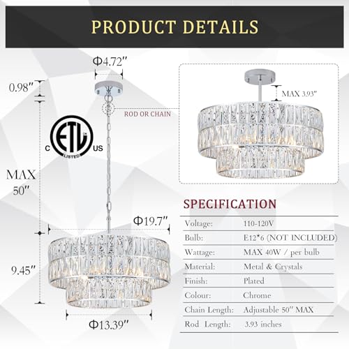 Chrome Crystal Chandelier 20" 6