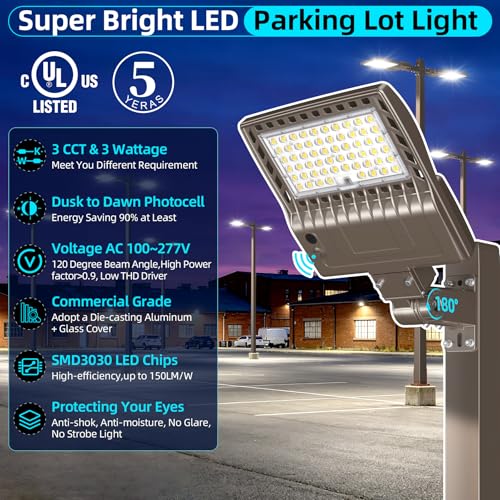 4Pack 200W LED Parking Lot Lights Dusk to Dawn Photocell