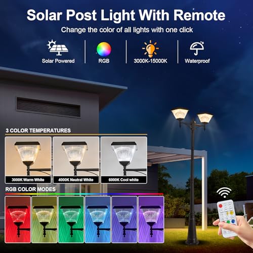 2 Head Solar Lamp Post Light with Dusk to Dawn Sensor
