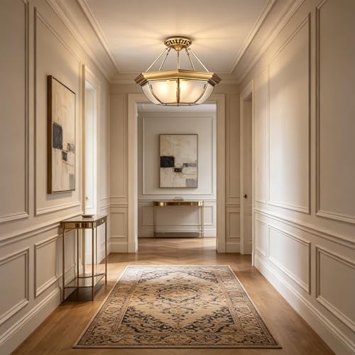 24 Inch Semi Flush Mount Brass Chandelier