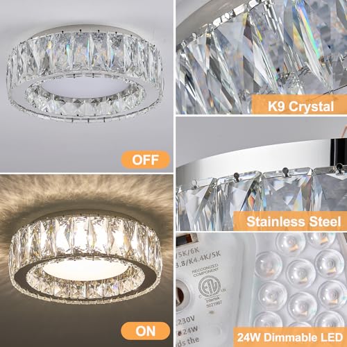 11 Inch Dimmable Luxury Crystal LED Flush Mount Ceiling Light
