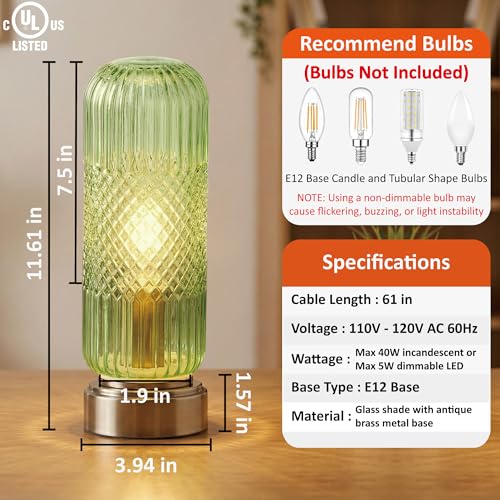 11.6" Touch Dimmable Table Lamp with Ribbed Glass Shade