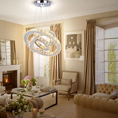 3 Ring Crystal Chandelier Adjustable 3CCT LED Pendant
