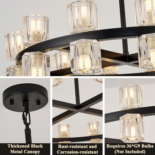 36 Inch Black Wagon Wheel Chandelier with Crystal Shades