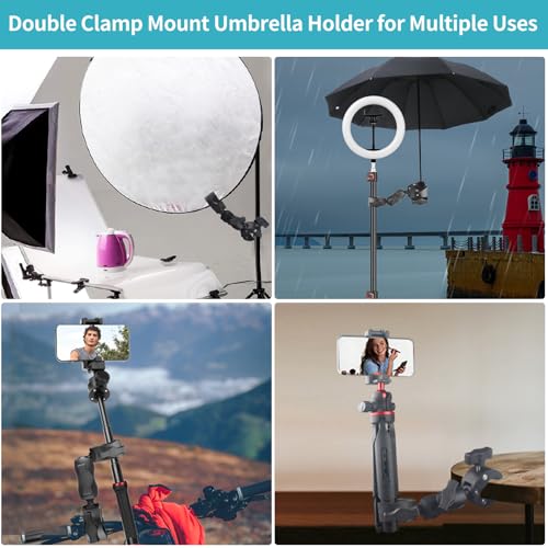 Double Clamp Mount Umbrella Chair Clamp with 360° Magic Arm