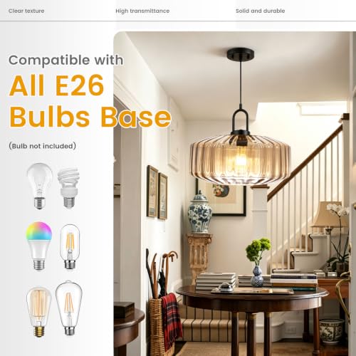 13.78″ Large Glass Pendant Light Mid Century Amber Lighting Fixture