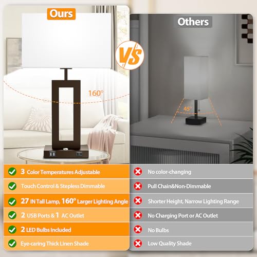 27.2’’ Tall Brown Table Lamps for Living Room Bedroom