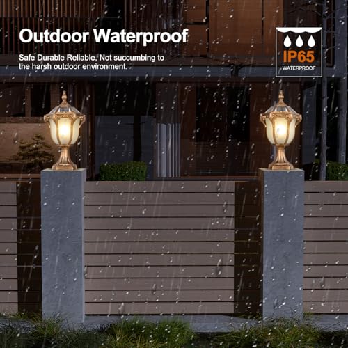 2 Packs Solar Pillar Lamps 18.1In Outdoor Post Caps Light Solar Power Post Lighting Bronze Column Lamps with Glass Waterproof Landscape Lighting Fence Deck Bollard Light Mailbox Yard Path Lamp