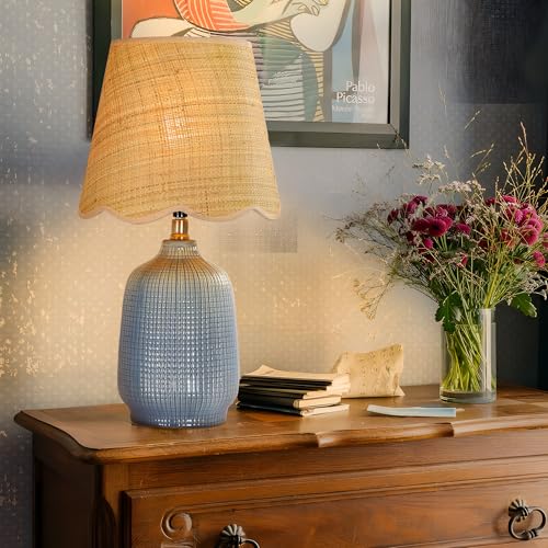 Set of 2 19" Modern Ceramic Table Lamp for Living Room Gray Blue Base Desk Lamps for Bedroom Farmhouse Bedside Nightstand Lamp End Table Lamps (2 Count)