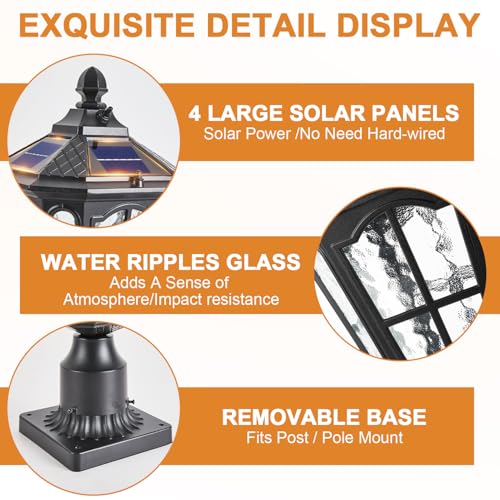 2 Pack Outdoor Solar Lamp Post Light with Pier Mount Base (2 Count)