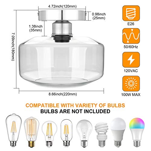 Industrial Semi Flush Mount Ceiling Light Brushed Nickel