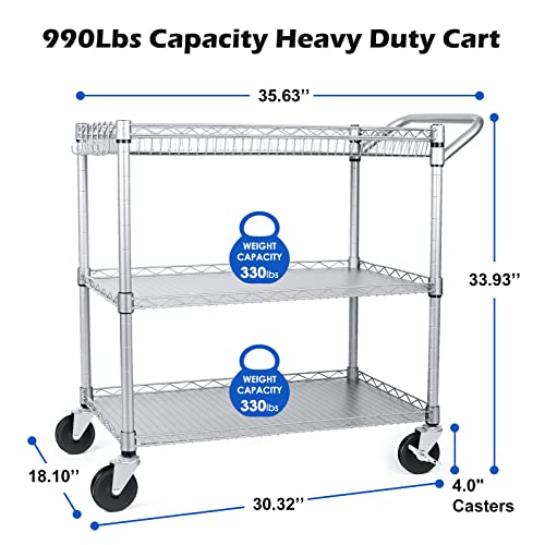 990Lbs Capacity Heavy Duty Rolling Utility Cart