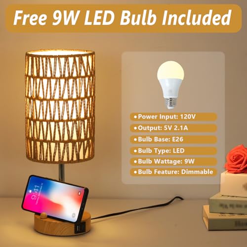 Boho Table Lamp for Bedroom with Bulb