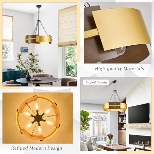 24" 6 Light Industrial Drum Chandelier with Gold Metal