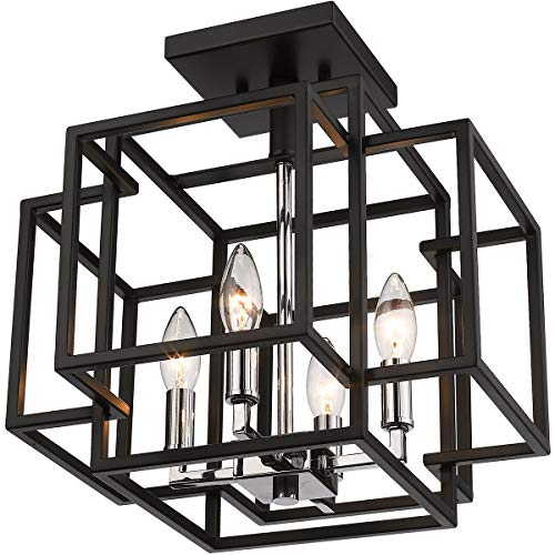 454SF-BK-CH 4 Light Semi Flush Mount, Black & Chrome