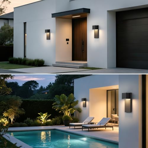 2 Pack Modern LED Outdoor Wall Light (Black)
