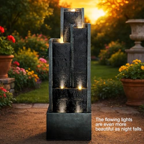 50.7 Inch Tall Outdoor Water Fountain with LED Lights and Pump