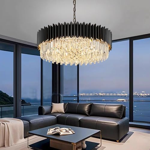 30" Modern Black Crystal Chandelier 12 Lights 6