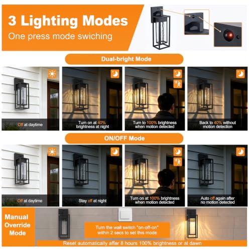 Upgraded LED Motion Sensor Outdoor Wall Lantern 2 Pack (2 Count)