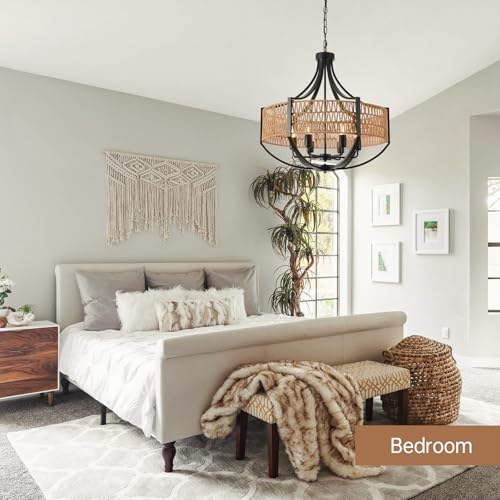 25.6" Large Rattan Chandelier