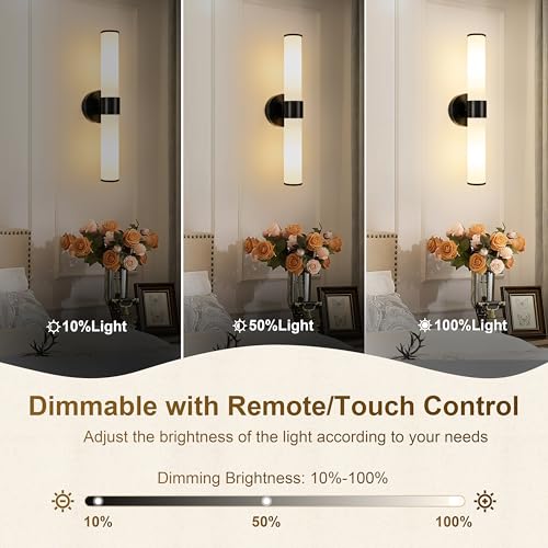 Black Battery Operated Wall Sconces Set of 2 with White Glass Lamp Shade