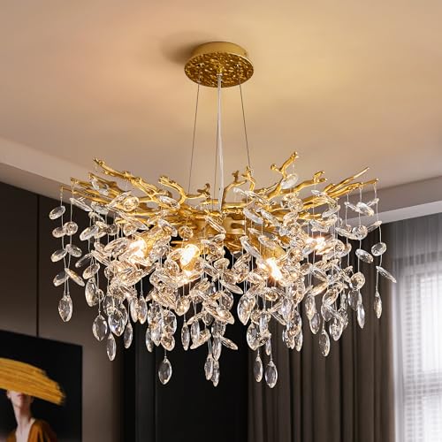 Modern Tree Branch Crystal Chandelier Luxury Gold Crystal Pendant Lighting 23.6" Contemporary 8