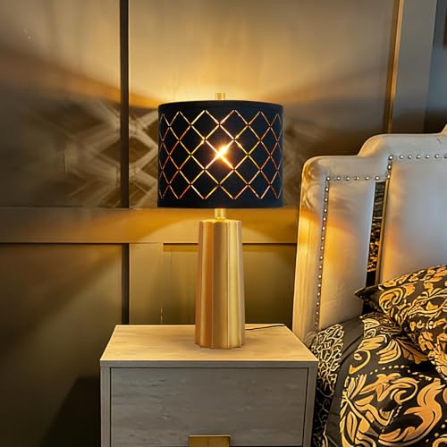 24" Modern Table Lamp for Living Room Bedroom Black Grid Shade