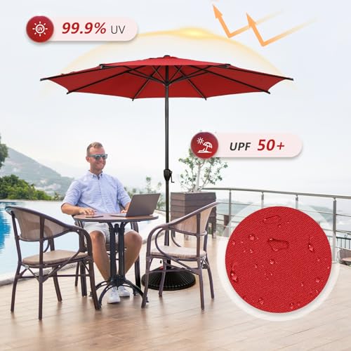 11FT Lyon Outdoor Patio Umbrella Outdoor Table Umbrella with Push Button Tilt and Crank Market Umbrella 8 Sturdy Ribs UV Protection Waterproof for Garden Deck Backyard Pool Dark Red
