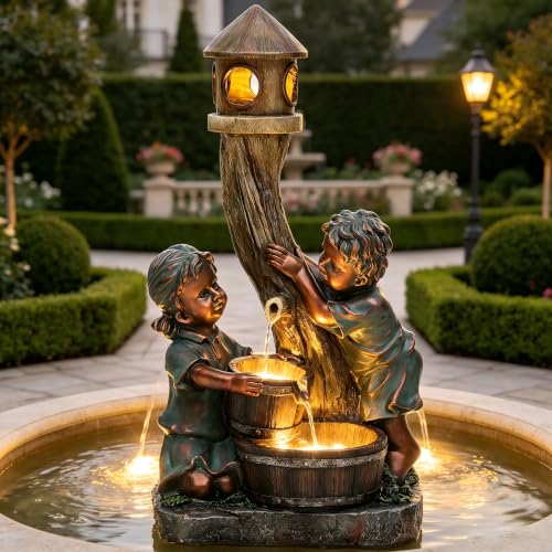 31" Boy and Girl Outdoor Fountain LED 3