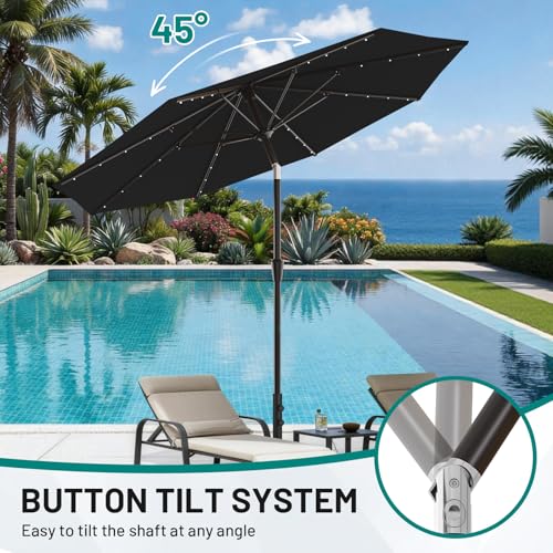 9FT Patio Umbrella with Solar Lights