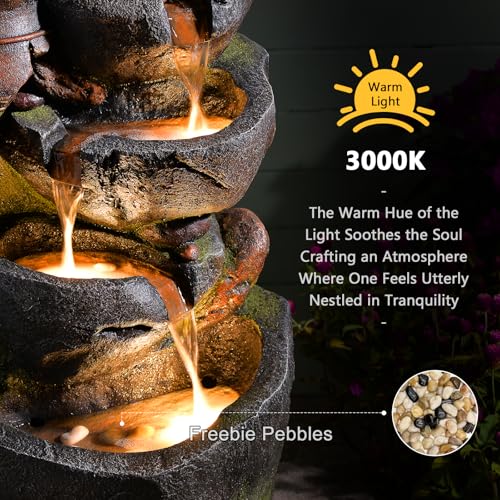 31.7" H Rock Jar Water Fountain Outdoor
