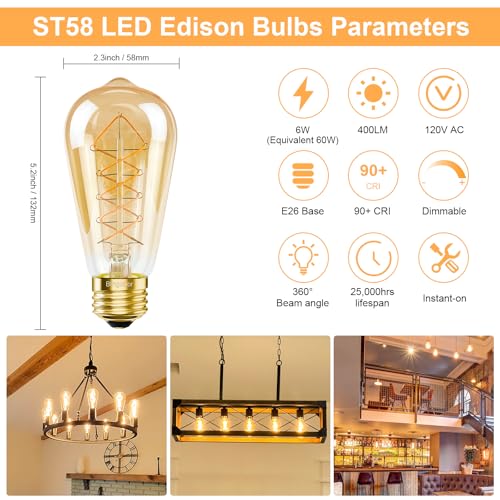 Dimmable E26 LED Edison Bulbs 60 Watt Equivalent (4 Count)