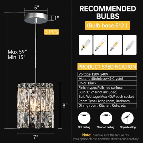 Modern Chrome Crystal Pendant Lights for Kitchen Island Set of 3 (3 Count)