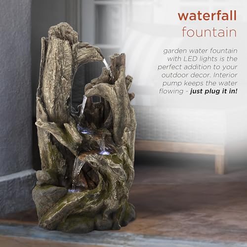 40" Tall 4 Tier Rainforest Tree Trunk Waterfall Fountain with LED Lights