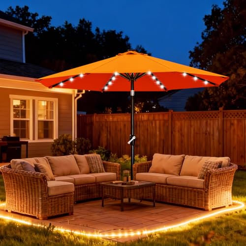 Solar Led Patio Umbrella with 32 Lights 9FT