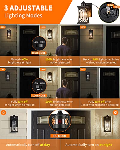 Motion Sensor Outdoor Wall Light with Dimmable Bulb