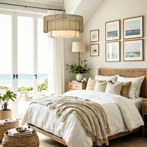 25.6" Large Rattan Chandelier