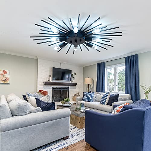 Semi Flush Mount 8 Light Ceiling Light Modern Metal Ceiling Lighting Black Light Fixture for Farmhouse Kitchen Dining Room Bedroom Hallway Living Room