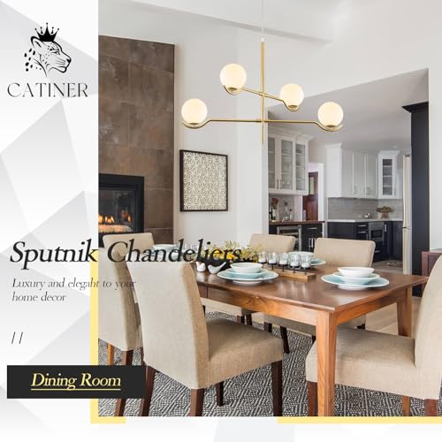 Modern 31" 4 Light Gold Sputnik Chandelier with Milk Glass Globe (4 Count)
