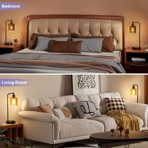 Industrial Touch Nightstand Lamps for Bedrooms Set of 2 (2 Count)