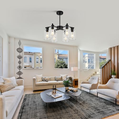 6 Light Modern Farmhouse Black Chandelier (6 Count)