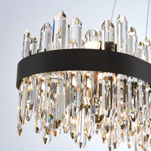 Black Oval Crystal Chandelier L57 inch (32 Count)