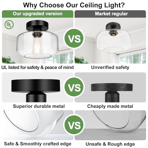 Industrial Semi Flush Mount Ceiling Light Black