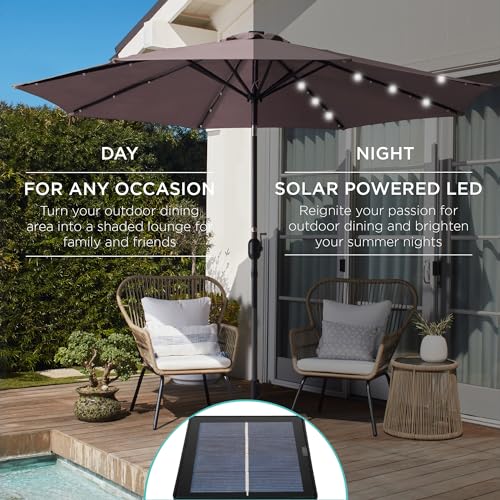 10ft Solar Polyester LED Lighted Patio Umbrella w
