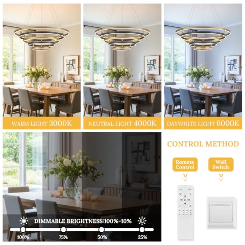 5 Ring LED Chandelier Modern Chandeliers Black Gold Brass Dimmable 31''